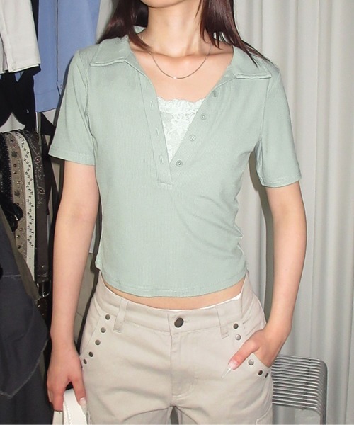 sedacle girl(セダクルガール)の「レイヤードスキッパートップス(Tシャツ/カットソー・レディース・グレイッシュベージュ/チャコールグレー/ミント・SMALL/MEDIUM)」の16枚目の写真