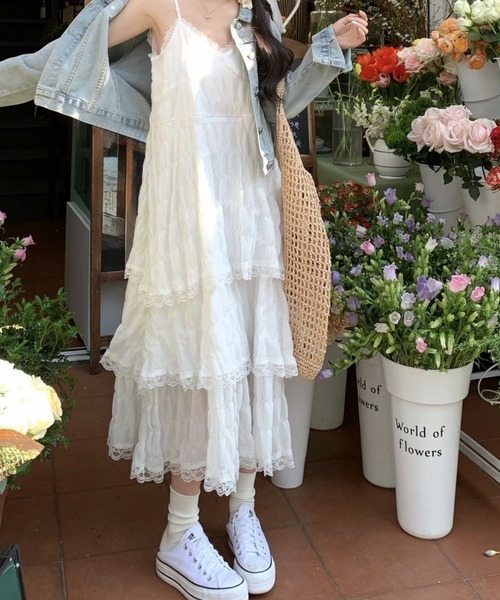 SHOUYO(ショウヨウ)の「ティアードレース キャミロングワンピース(ワンピース・レディース・パープル/ホワイト/ブラック・M)」の6枚目の写真