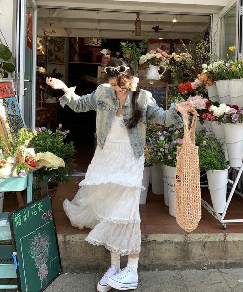 SHOUYO(ショウヨウ)の「ティアードレース キャミロングワンピース(ワンピース・レディース・パープル/ホワイト/ブラック・M)」の7枚目の写真