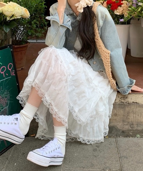 SHOUYO(ショウヨウ)の「ティアードレース キャミロングワンピース(ワンピース・レディース・パープル/ホワイト/ブラック・M)」の8枚目の写真
