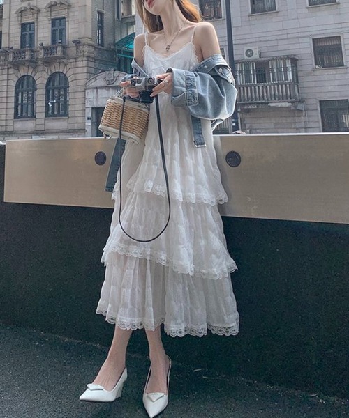 SHOUYO(ショウヨウ)の「ティアードレース キャミロングワンピース(ワンピース・レディース・パープル/ホワイト/ブラック・M)」の14枚目の写真