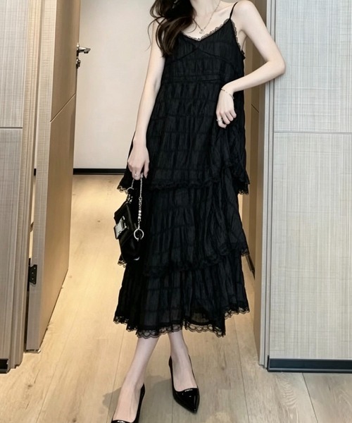 SHOUYO(ショウヨウ)の「ティアードレース キャミロングワンピース(ワンピース・レディース・パープル/ホワイト/ブラック・M)」の20枚目の写真