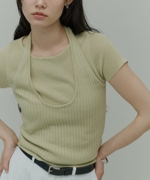 Halter Neck Layered Knit T Tops / ホルターレイヤードニットトップス