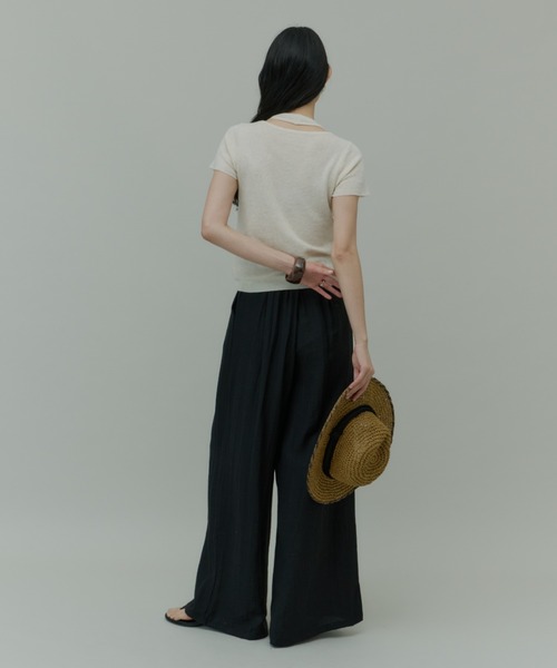 Plumel(プルメル)の「Halter Neck Layered Knit T Tops / ホルターレイヤードニットトップス(Tシャツ/カットソー・レディース・ライトグリーン/アイボリー/ブラック・MEDIUM)」の4枚目の写真