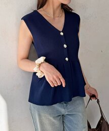 ニュアンスボタンペプラムノースリニット
