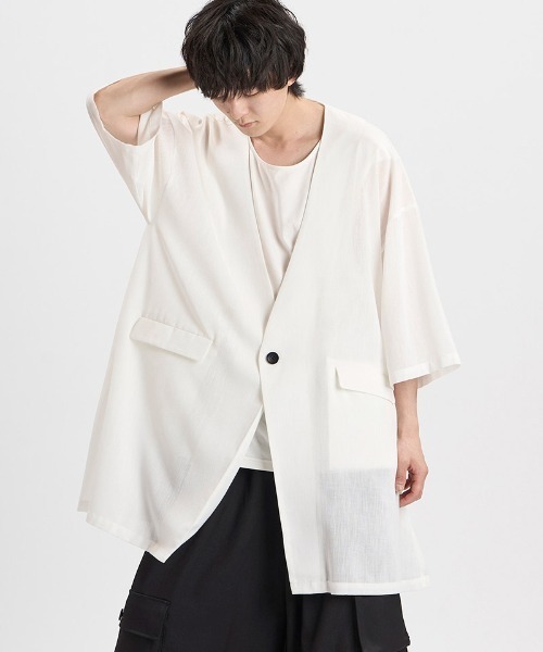 NO ID.（ノーアイディ）の「mj11635-ﾉｰｶﾗｰﾛﾝｸﾞJKT ジャケット(458006-504J)（ノーカラージャケット・メンズ・その他1/その他/ホワイト・ONE SIZE）」の7枚目の写真