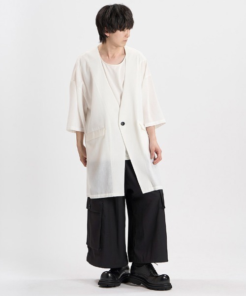 NO ID.（ノーアイディ）の「mj11635-ﾉｰｶﾗｰﾛﾝｸﾞJKT ジャケット(458006-504J)（ノーカラージャケット・メンズ・その他1/その他/ホワイト・ONE SIZE）」の9枚目の写真