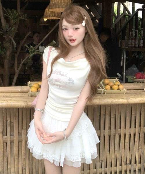 Alvia（アルビア）の「キャットプリントオフショルTシャツ（Tシャツ/カットソー・レディース・ピンク/ホワイト・M）」の17枚目の写真