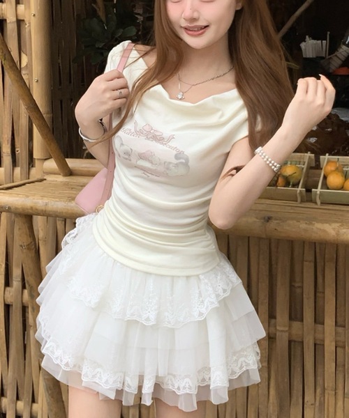Alvia（アルビア）の「キャットプリントオフショルTシャツ（Tシャツ/カットソー・レディース・ピンク/ホワイト・M）」の11枚目の写真