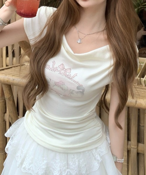 Alvia（アルビア）の「キャットプリントオフショルTシャツ（Tシャツ/カットソー・レディース・ピンク/ホワイト・M）」の10枚目の写真
