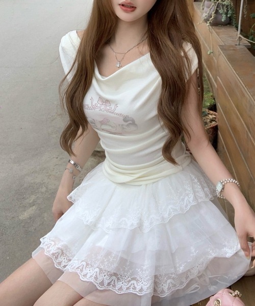 Alvia（アルビア）の「キャットプリントオフショルTシャツ（Tシャツ/カットソー・レディース・ピンク/ホワイト・M）」の12枚目の写真