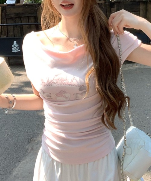 Alvia（アルビア）の「キャットプリントオフショルTシャツ（Tシャツ/カットソー・レディース・ピンク/ホワイト・M）」の20枚目の写真