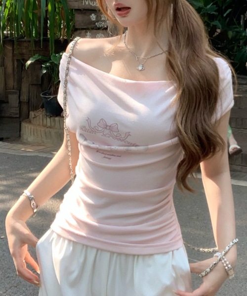 Alvia（アルビア）の「キャットプリントオフショルTシャツ（Tシャツ/カットソー・レディース・ピンク/ホワイト・M）」の21枚目の写真