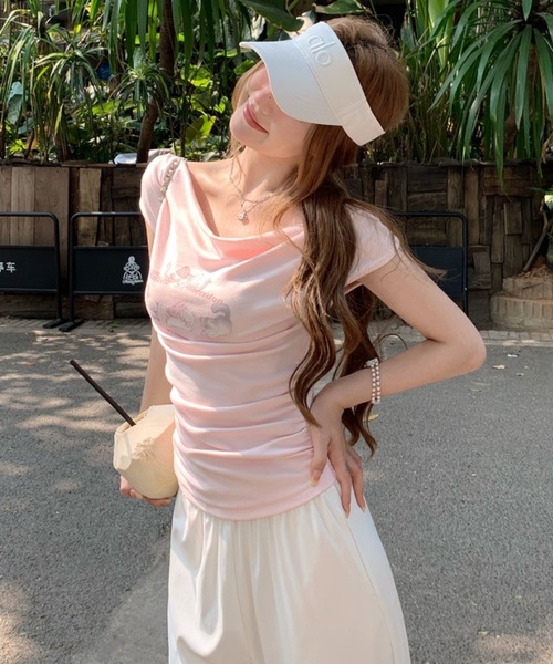 Alvia（アルビア）の「キャットプリントオフショルTシャツ（Tシャツ/カットソー・レディース・ピンク/ホワイト・M）」の22枚目の写真