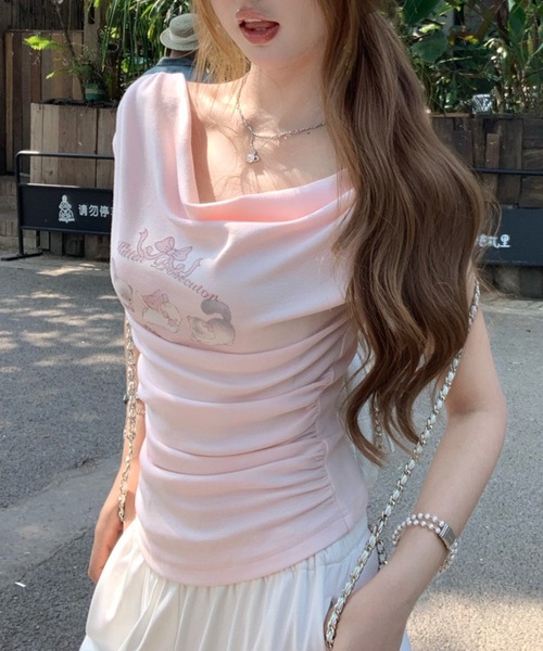 Alvia（アルビア）の「キャットプリントオフショルTシャツ（Tシャツ/カットソー・レディース・ピンク/ホワイト・M）」の19枚目の写真
