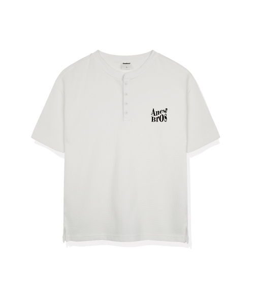 ANEWBROS（アニュブロス）の「ブロネームマーク ワッフルヘンリーネック 半袖Tシャツ 3カラー [ANSR_1002]（Tシャツ/カットソー・レディース・ホワイト/ブラック/グレー・MEDIUM/LARGE/X-LARGE）」の9枚目の写真