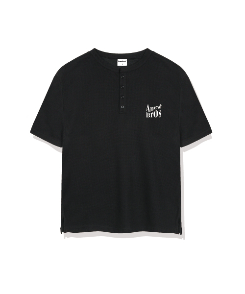 ANEWBROS（アニュブロス）の「ブロネームマーク ワッフルヘンリーネック 半袖Tシャツ 3カラー [ANSR_1002]（Tシャツ/カットソー・レディース・ホワイト/ブラック/グレー・MEDIUM/LARGE/X-LARGE）」の7枚目の写真