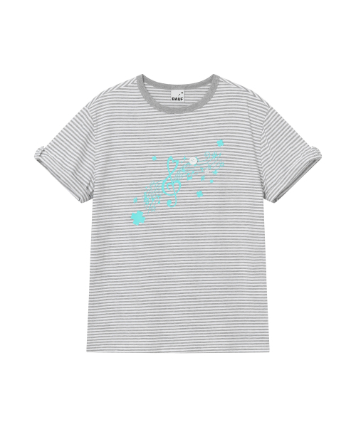 BAUF（バウフ）の「ロールアップメロディオーバーサイズTシャツ[ストライプグレー]（Tシャツ/カットソー・レディース・その他・FREE）」の2枚目の写真