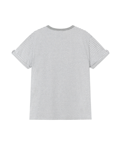 BAUF（バウフ）の「ロールアップメロディオーバーサイズTシャツ[ストライプグレー]（Tシャツ/カットソー・レディース・その他・FREE）」の3枚目の写真