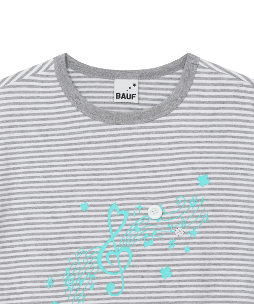 BAUF（バウフ）の「ロールアップメロディオーバーサイズTシャツ[ストライプグレー]（Tシャツ/カットソー・レディース・その他・FREE）」の4枚目の写真