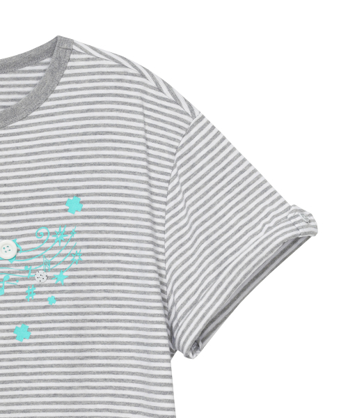 BAUF（バウフ）の「ロールアップメロディオーバーサイズTシャツ[ストライプグレー]（Tシャツ/カットソー・レディース・その他・FREE）」の6枚目の写真