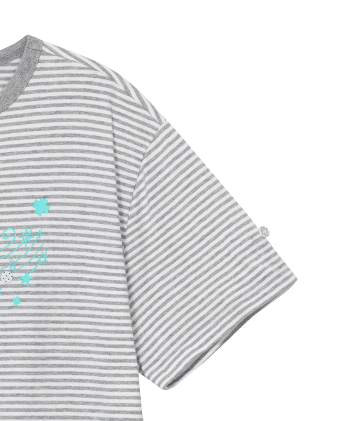 BAUF（バウフ）の「ロールアップメロディオーバーサイズTシャツ[ストライプグレー]（Tシャツ/カットソー・レディース・その他・FREE）」の7枚目の写真