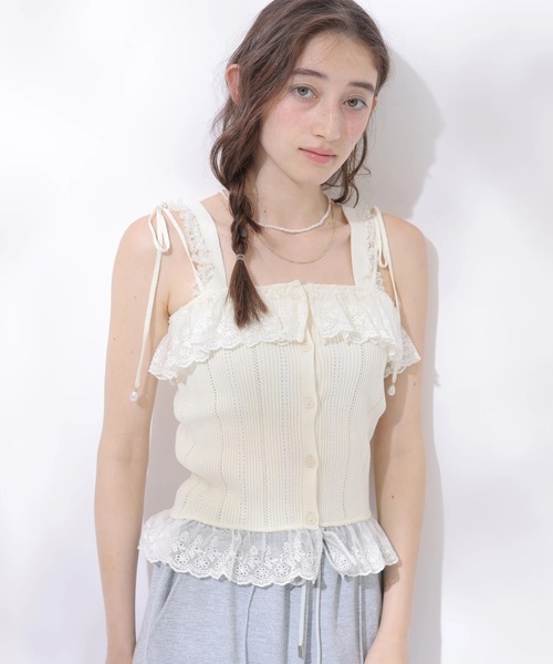Rirandture(リランドチュール)の「レースフリルタンク(ニット/セーター・レディース・ライトイエロー/ホワイト/レッド・2)」の18枚目の写真