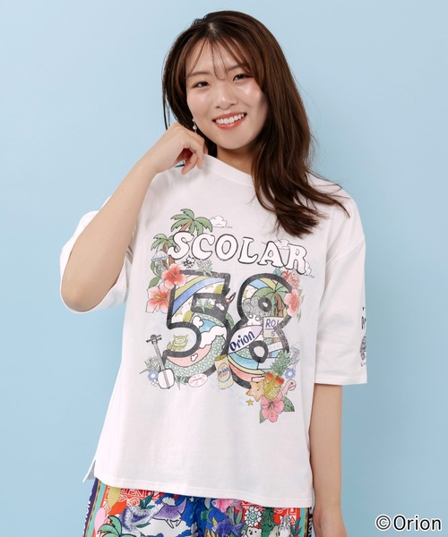 ScoLar(スカラー)の「462010:orion×ScoLar ROUTE58沖縄柄Tシャツ(Tシャツ/カットソー・レディース・チャコールグレー/オフホワイト・L/M)」の2枚目の写真