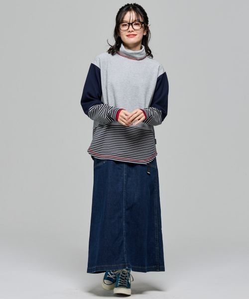 KRIFF MAYER Lady's Collection(クリフメイヤーレディースコレクション)の「【レイヤード】ボーダー 切替 ハイネック ロンT(長袖Tシャツ・Wフェイス・マルチボーダー・配色・アメカジ)(Tシャツ/カットソー・レディース・オフホワイト/カラフル/ネイビー/グレー/レンガ・MEDIUM/LARGE)」の7枚目の写真