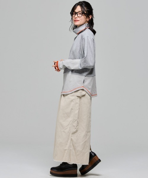 KRIFF MAYER Lady's Collection(クリフメイヤーレディースコレクション)の「【レイヤード】ボーダー 切替 ハイネック ロンT(長袖Tシャツ・Wフェイス・マルチボーダー・配色・アメカジ)(Tシャツ/カットソー・レディース・オフホワイト/カラフル/ネイビー/グレー/レンガ・MEDIUM/LARGE)」の12枚目の写真