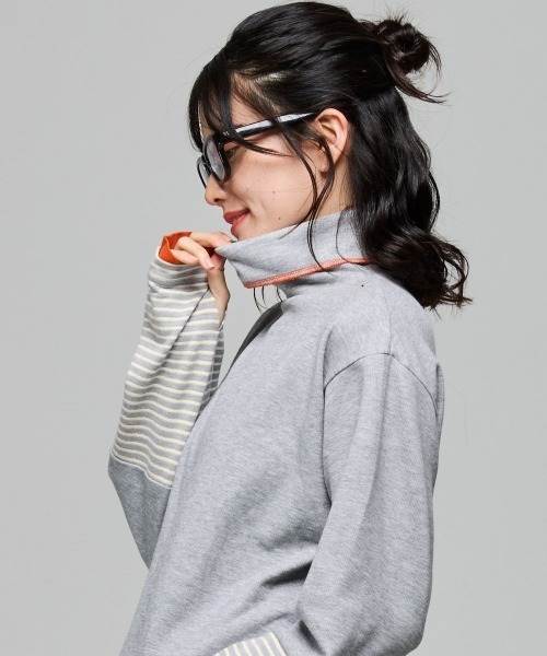 KRIFF MAYER Lady's Collection(クリフメイヤーレディースコレクション)の「【レイヤード】ボーダー 切替 ハイネック ロンT(長袖Tシャツ・Wフェイス・マルチボーダー・配色・アメカジ)(Tシャツ/カットソー・レディース・オフホワイト/カラフル/ネイビー/グレー/レンガ・MEDIUM/LARGE)」の11枚目の写真