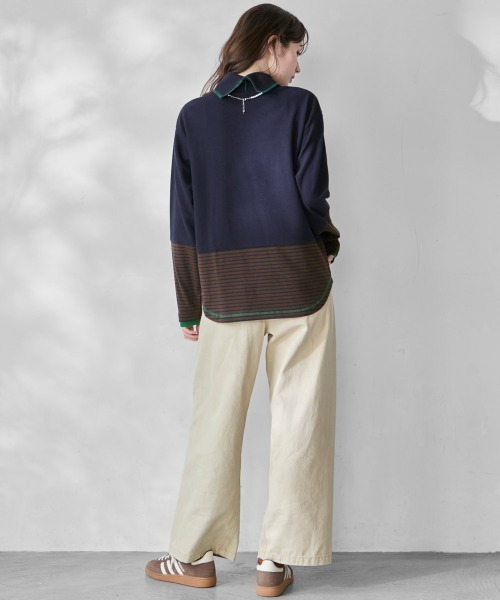KRIFF MAYER Lady's Collection(クリフメイヤーレディースコレクション)の「【レイヤード】ボーダー 切替 ハイネック ロンT(長袖Tシャツ・Wフェイス・マルチボーダー・配色・アメカジ)(Tシャツ/カットソー・レディース・オフホワイト/カラフル/ネイビー/グレー/レンガ・MEDIUM/LARGE)」の17枚目の写真