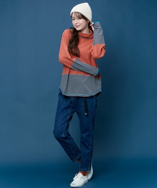 KRIFF MAYER Lady's Collection(クリフメイヤーレディースコレクション)の「【レイヤード】ボーダー 切替 ハイネック ロンT(長袖Tシャツ・Wフェイス・マルチボーダー・配色・アメカジ)(Tシャツ/カットソー・レディース・オフホワイト/カラフル/ネイビー/グレー/レンガ・MEDIUM/LARGE)」の21枚目の写真