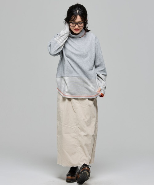 KRIFF MAYER Lady's Collection(クリフメイヤーレディースコレクション)の「【レイヤード】ボーダー 切替 ハイネック ロンT(長袖Tシャツ・Wフェイス・マルチボーダー・配色・アメカジ)(Tシャツ/カットソー・レディース・オフホワイト/カラフル/ネイビー/グレー/レンガ・MEDIUM/LARGE)」の13枚目の写真