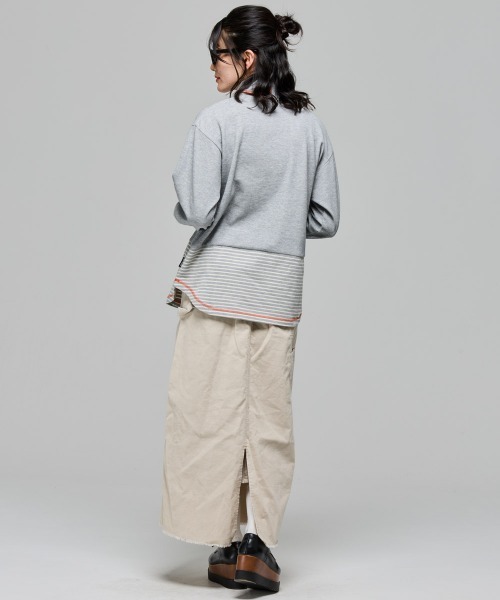 KRIFF MAYER Lady's Collection(クリフメイヤーレディースコレクション)の「【レイヤード】ボーダー 切替 ハイネック ロンT(長袖Tシャツ・Wフェイス・マルチボーダー・配色・アメカジ)(Tシャツ/カットソー・レディース・オフホワイト/カラフル/ネイビー/グレー/レンガ・MEDIUM/LARGE)」の14枚目の写真