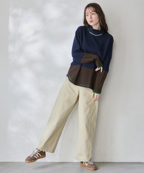 KRIFF MAYER Lady's Collection(クリフメイヤーレディースコレクション)の「【レイヤード】ボーダー 切替 ハイネック ロンT(長袖Tシャツ・Wフェイス・マルチボーダー・配色・アメカジ)(Tシャツ/カットソー・レディース・オフホワイト/カラフル/ネイビー/グレー/レンガ・MEDIUM/LARGE)」の16枚目の写真