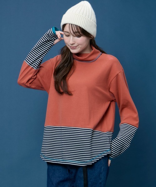 KRIFF MAYER Lady's Collection(クリフメイヤーレディースコレクション)の「【レイヤード】ボーダー 切替 ハイネック ロンT(長袖Tシャツ・Wフェイス・マルチボーダー・配色・アメカジ)(Tシャツ/カットソー・レディース・オフホワイト/カラフル/ネイビー/グレー/レンガ・MEDIUM/LARGE)」の22枚目の写真