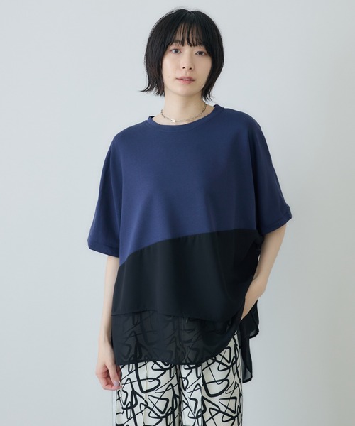 Paradise Picnic(パラダイスピクニック)の「シフォン変形レイヤード切替プルオーバー(Tシャツ/カットソー・レディース・ブルー/ブラック/カーキ・FREE)」の3枚目の写真
