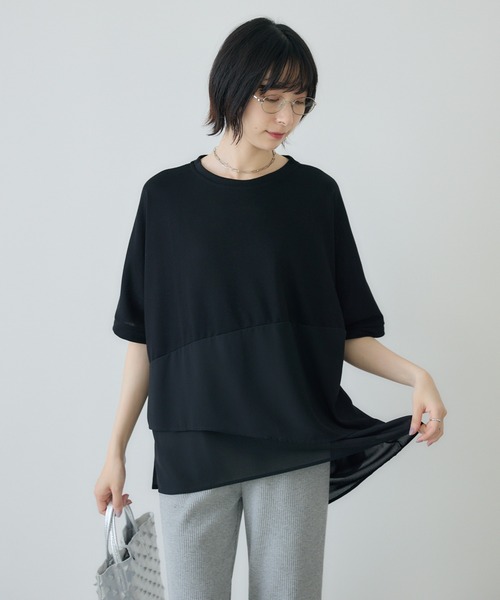 Paradise Picnic(パラダイスピクニック)の「シフォン変形レイヤード切替プルオーバー(Tシャツ/カットソー・レディース・ブルー/ブラック/カーキ・FREE)」の2枚目の写真