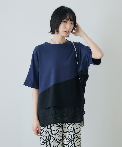 Paradise Picnic(パラダイスピクニック)の「シフォン変形レイヤード切替プルオーバー(Tシャツ/カットソー・レディース・ブルー/ブラック/カーキ・FREE)」の12枚目の写真