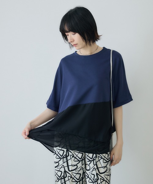 Paradise Picnic(パラダイスピクニック)の「シフォン変形レイヤード切替プルオーバー(Tシャツ/カットソー・レディース・ブルー/ブラック/カーキ・FREE)」の13枚目の写真