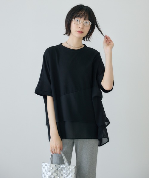 Paradise Picnic(パラダイスピクニック)の「シフォン変形レイヤード切替プルオーバー(Tシャツ/カットソー・レディース・ブルー/ブラック/カーキ・FREE)」の6枚目の写真