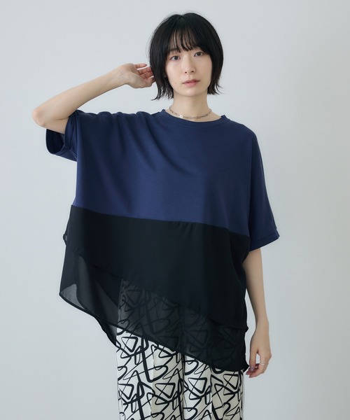 Paradise Picnic(パラダイスピクニック)の「シフォン変形レイヤード切替プルオーバー(Tシャツ/カットソー・レディース・ブルー/ブラック/カーキ・FREE)」の11枚目の写真