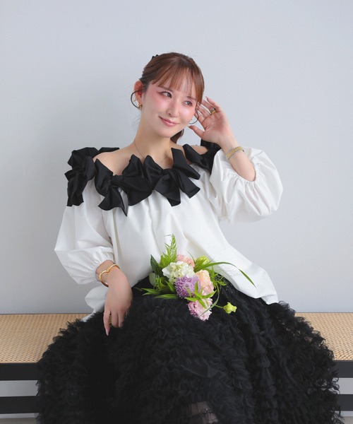 MERAKI(メラキ)の「ボリュームリボンオフショルブラウス(シャツ/ブラウス・レディース・ピンク/ブラック/ホワイト/ドット・FREE)」の15枚目の写真