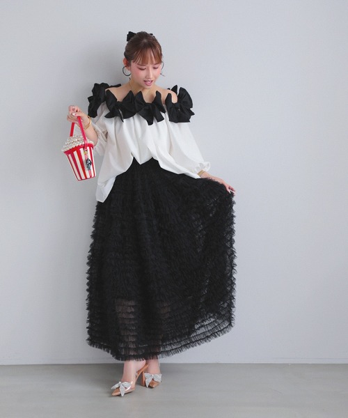 MERAKI(メラキ)の「ボリュームリボンオフショルブラウス(シャツ/ブラウス・レディース・ピンク/ブラック/ホワイト/ドット・FREE)」の16枚目の写真