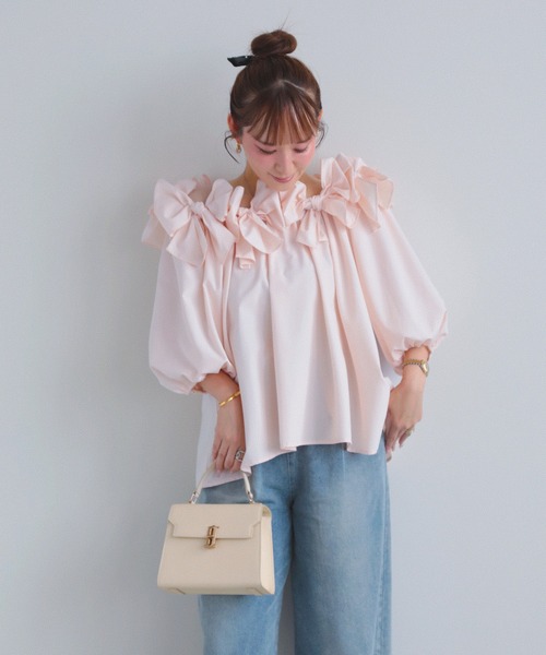 MERAKI(メラキ)の「ボリュームリボンオフショルブラウス(シャツ/ブラウス・レディース・ピンク/ブラック/ホワイト/ドット・FREE)」の8枚目の写真