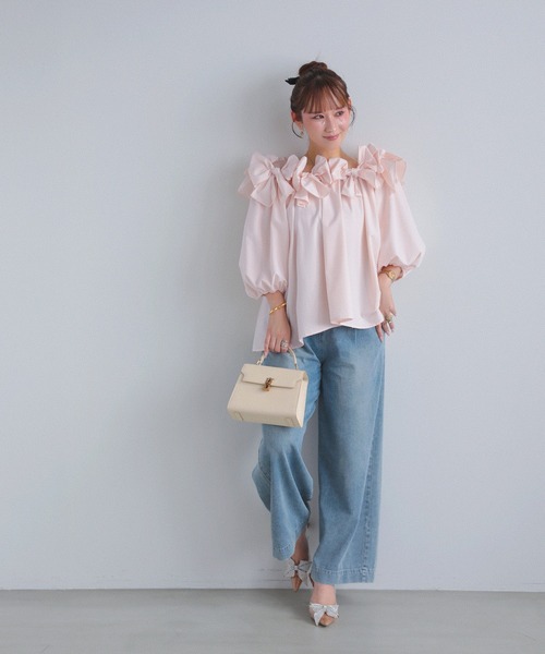 MERAKI(メラキ)の「ボリュームリボンオフショルブラウス(シャツ/ブラウス・レディース・ピンク/ブラック/ホワイト/ドット・FREE)」の9枚目の写真