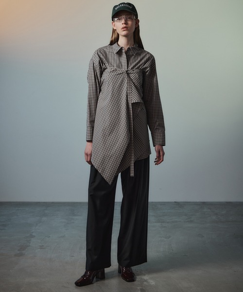 MAISON SPECIAL(メゾンスペシャル)の「Multi-Apron Oversized Check Shirt/マルチエプロンオーバーチェックシャツ(シャツ/ブラウス・レディース・ブラック/ピンク/ライム・FREE)」の1枚目の写真