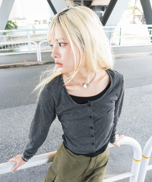 WEGO(ウィゴー)の「WEGO/【26年秋冬新作】カーデレイヤードロンT(Tシャツ/カットソー・レディース・その他1/ブラウン/ブルー系その他/杢グレー/その他2/ピンク/その他3・FREE)」の12枚目の写真