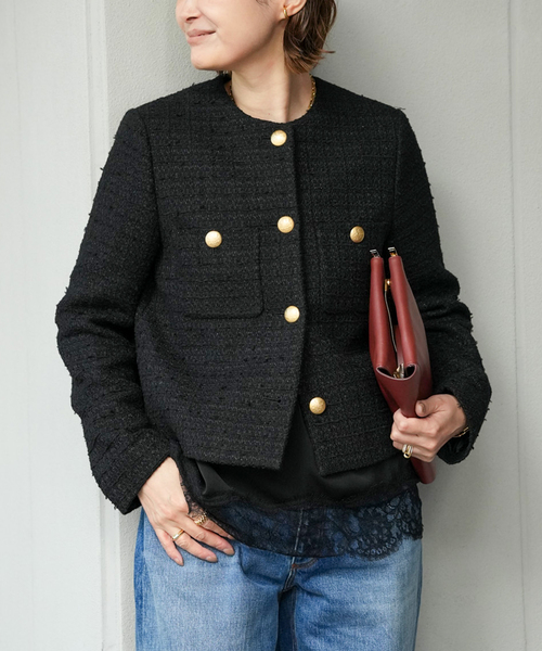 Deuxieme Classe(ドゥーズィエムクラス)の「*Tweed ブレザー(ノーカラージャケット・レディース・ブラック・36/38)」の12枚目の写真